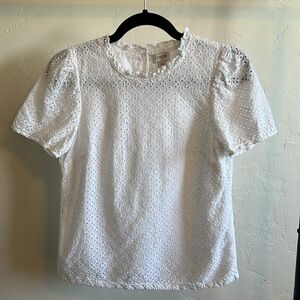 J. Crew | White Puff Sleeve Eyelet Top | Size XS